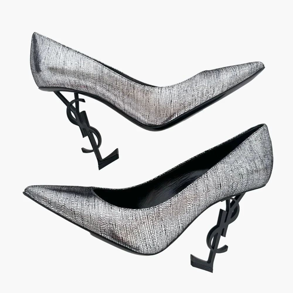 Saint Laurent Opyum 110 YSL Pumps EU 41 US 11 Metallic Silver Pointed High Heels - Picture 8 of 13